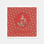 クリスマスキャンドルホリースノーフレークレッドと金ゴールド スタンダードカクテルナプキン (正面)