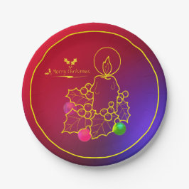 クリスマスキャンドルホリーラインスケッチレッド&ブルー7" ペーパープレート