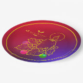 クリスマスキャンドルホリーラインスケッチレッド&ブルー9" ペーパープレート (アングル)