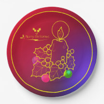 クリスマスキャンドルホリーラインスケッチレッド&ブルー9"