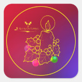 クリスマスキャンドルホリーラインスケッチレッド&ブルー スクエアシール (正面)