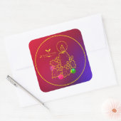 クリスマスキャンドルホリーラインスケッチレッド&ブルー スクエアシール (封筒)