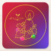 クリスマスキャンドルホリーラインスケッチレッド&ブルー スクエアペーパーコースター (正面)