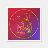 クリスマスキャンドルホリーラインスケッチレッド&ブルー スタンダードカクテルナプキン (正面)