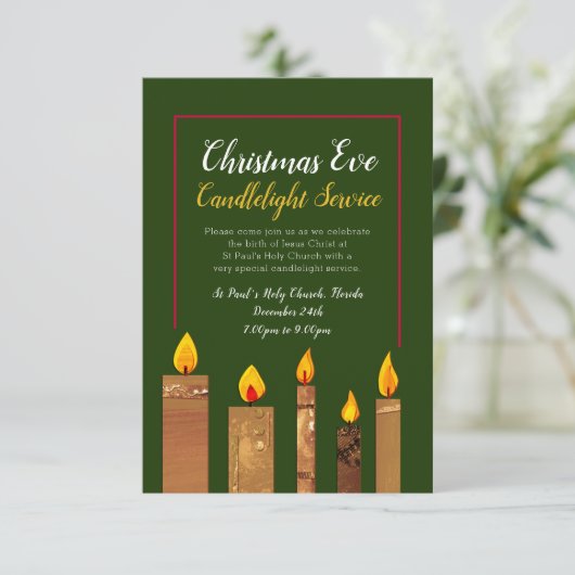 クリスマスキャンドルライトサービスのキャンドル金ゴールドアート 招待状 (スタンド正面)