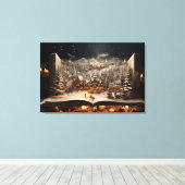 クリスマスキャンドルライトストーリーブックマウンテンビレッジ キャンバスプリント (インサイチュ (ウッドフロア))