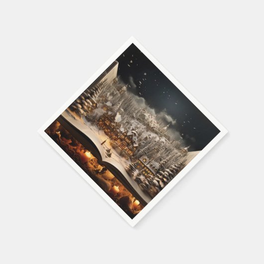 クリスマスキャンドルライトストーリーブックマウンテンビレッジ スタンダードカクテルナプキン (角)