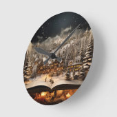 クリスマスキャンドルライトストーリーブックマウンテンビレッジ ラウンド壁時計 (傾斜)