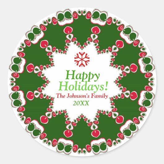 クリスマスキャンドルライトフラクタルレース曼荼羅 ラウンドシール (正面)