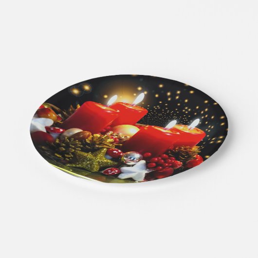 クリスマスキャンドルリース装飾 ペーパープレート (アングル)