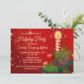 クリスマスキャンドルレッドホワイトスパークルホリデーズパーティー 招待状 (スタンド正面)