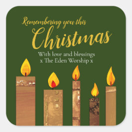 クリスマスキャンドル黄金の緑の崇拝紙アート スクエアシール