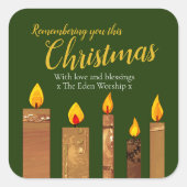 クリスマスキャンドル黄金の緑の崇拝紙アート スクエアシール (正面)