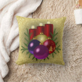 クリスマスキャンドル&オーナメント金ゴールドフェイクグリッター クッション (ブランケット)