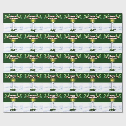 クリスマスキャンドル、ホリースポリグベリー、スノーシーン ラッピングペーパー (フラット)