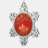 クリスマスキャンドル、ボール、雪片 スノーフレークピューターオーナメント (右)