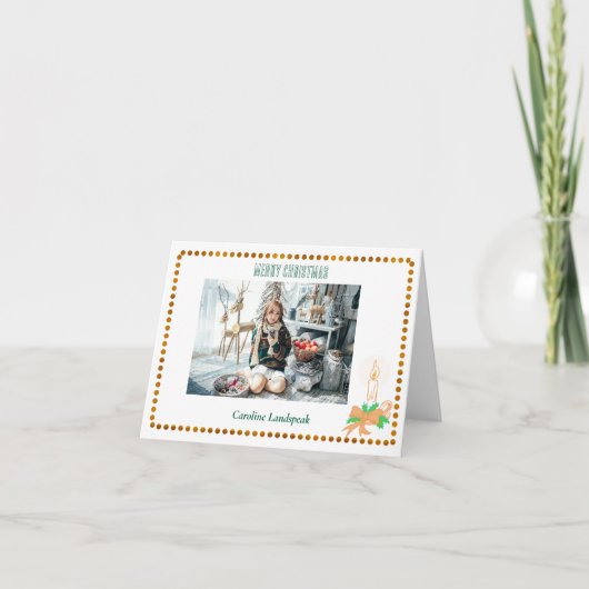 クリスマスキャンドル&金ゴールドドット付き写真 シーズンカード (正面)