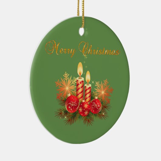 クリスマスキャンドル、雪の結晶、メリークリスマス セラミックオーナメント (右)