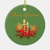 クリスマスキャンドル、雪の結晶、メリークリスマス セラミックオーナメント (正面)