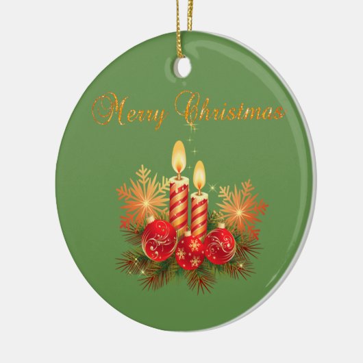 クリスマスキャンドル、雪の結晶、メリークリスマス セラミックオーナメント (左)