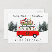 クリスマスキャンパーバンに車で家に帰るかわいい犬 ポストカード (正面/裏面)