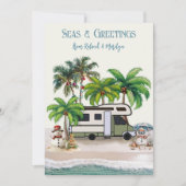 クリスマスキャンピングオートホーム雪だるまグリーティングカード 招待状 (正面)