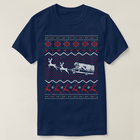クリスマスキャンピングキャンパー、醜いクリスマスセーター Tシャツ (デザイン正面)