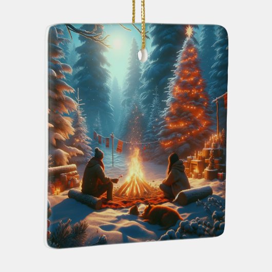 「クリスマスキャンプファイア：居心地の良い冬の瞬間」 セラミックオーナメント (右)