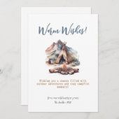 クリスマスキャンプファイヤーマウンテンアウトドアアドベンチャーアート シーズンカード (正面/裏面)