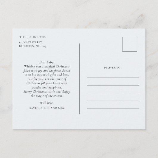 クリスマスキュートおもしろいバンニーベビーレッドグリーン ポストカード (裏面)