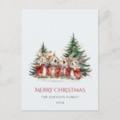 クリスマスキュートおもしろいバンニーベビーレッドグリーン ポストカード (正面)