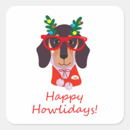 クリスマスキュートおもしろい犬ダッシュンドハッピーハウリデイズ スクエアシール