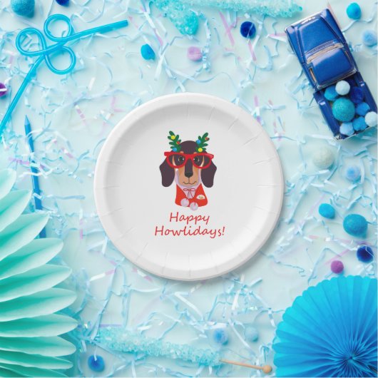 クリスマスキュートおもしろい犬ダッシュンドホリデイパーティー ペーパープレート (パーティー)