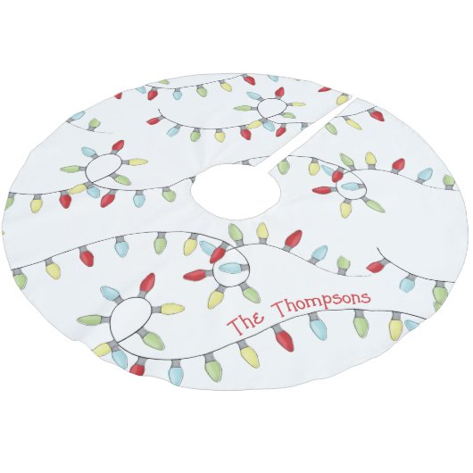 クリスマスキュートお洒落ライトおもしろいタイポグラフィ ブラッシュドポリエステルツリースカート (アングル)