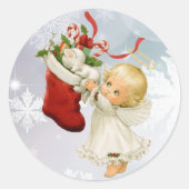 クリスマスキュートなエンジェル&子猫カード封筒ステッカー ラウンドシール (正面)