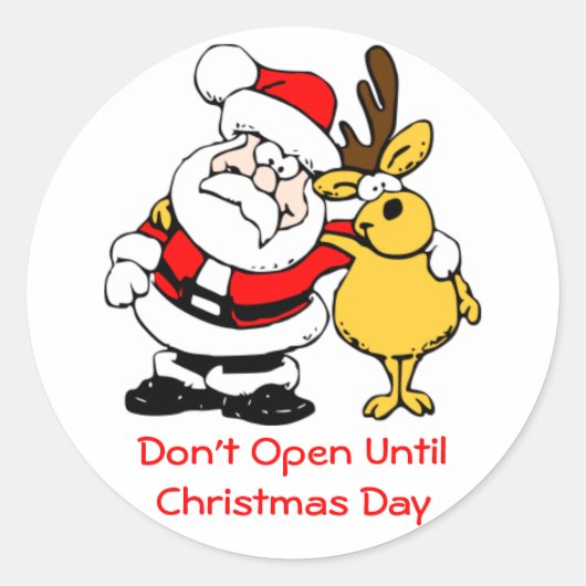 クリスマスキュートなサンタとトナカイまで開かない ラウンドシール (正面)