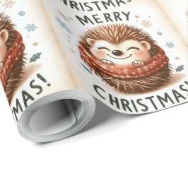クリスマスキュートなサンタハリネズミ ラッピングペーパー
