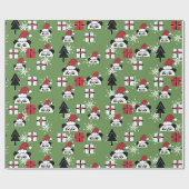クリスマスキュートなサンタパンダとギフト ラッピングペーパー (フラット)