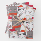 クリスマスキュートなサンタ猫プリント柄クリスマスデコール ラッピングペーパーシート (インサイチュ)