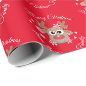 クリスマスキュートなトナカイの台本タイプレッドスノーフレーク ラッピングペーパー (ロールコーナー)