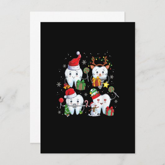 クリスマスキュートな歯の歯科アシスタントクリスマス歯科 招待状 (正面/裏面)