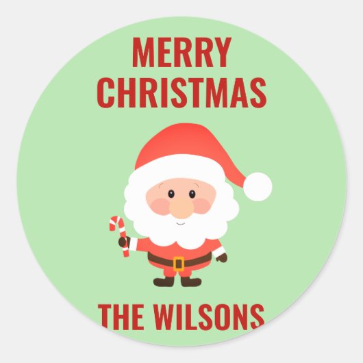 クリスマスキュートな漫画サンタファミリー ラウンドシール (正面)