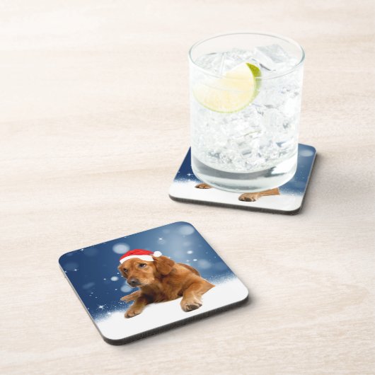 クリスマスキュートゴールデンレトリエバードッグサンタハットスノー コースター (右側)