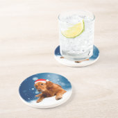 クリスマスキュートゴールデンレトリエバードッグサンタハットスノー コースター (側面)
