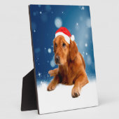 クリスマスキュートゴールデンレトリエバードッグサンタハットスノー フォトプラーク (側面)
