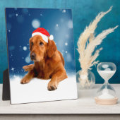 クリスマスキュートゴールデンレトリエバードッグサンタハットスノー フォトプラーク (側面)