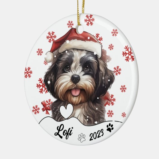 クリスマスキュートシーズー（犬）豆犬パーソナライズされた セラミックオーナメント (左)