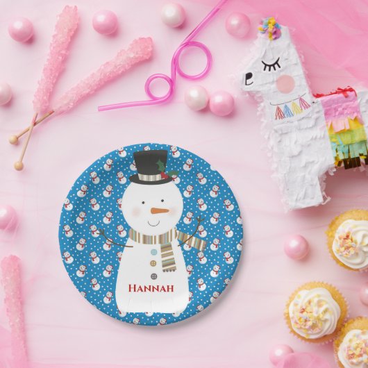 クリスマスキュートハッピーカートゥーン雪だるま ペーパープレート (パーティー)