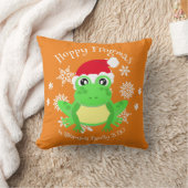 クリスマスキュートフロッグサンタハットノベルティオレンジ クッション (ブランケット)