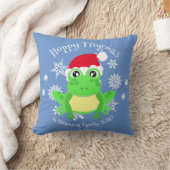 クリスマスキュートフロッグサンタハットノベルティブルー クッション (ブランケット)